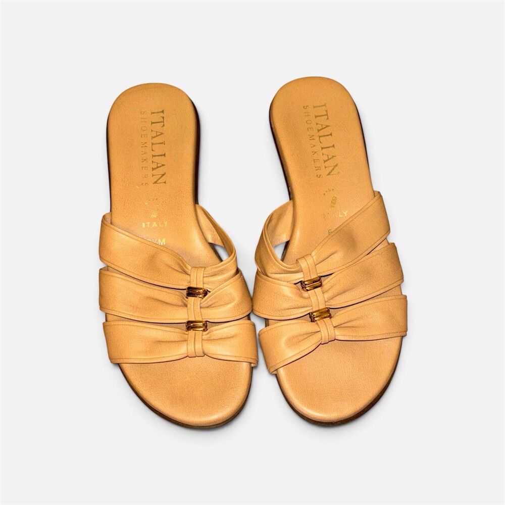 Italian Shoemakers Women's Beige Slip-On Low Wedge Sandals